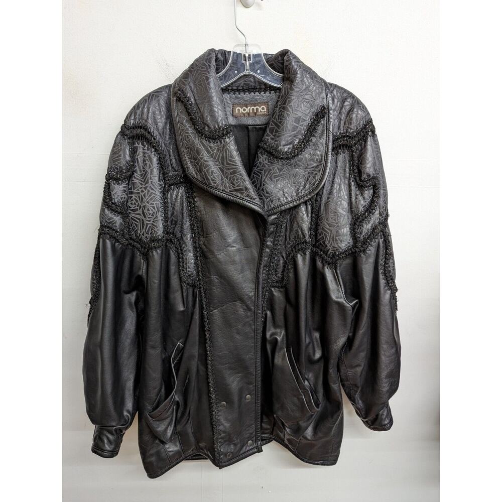 NORMA Canada Vintage Women's Leather Jacket 80's Patchwork Art Size Medium
